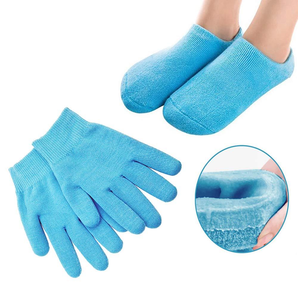 [Australia] - Pinkiou Moisturizing Gloves Socks Set Gel Spa for Moisturize Soften Repairing Dry Cracked Hands Feet Skin Care Silicone Inside–Blue Blue 