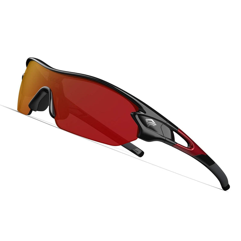[Australia] - Torege Polarized Sports Sunglasses With 3 Interchangeable Lenes for Men Women Cycling Running Driving Fishing Glasses TR002 Black Red &Red Lens 