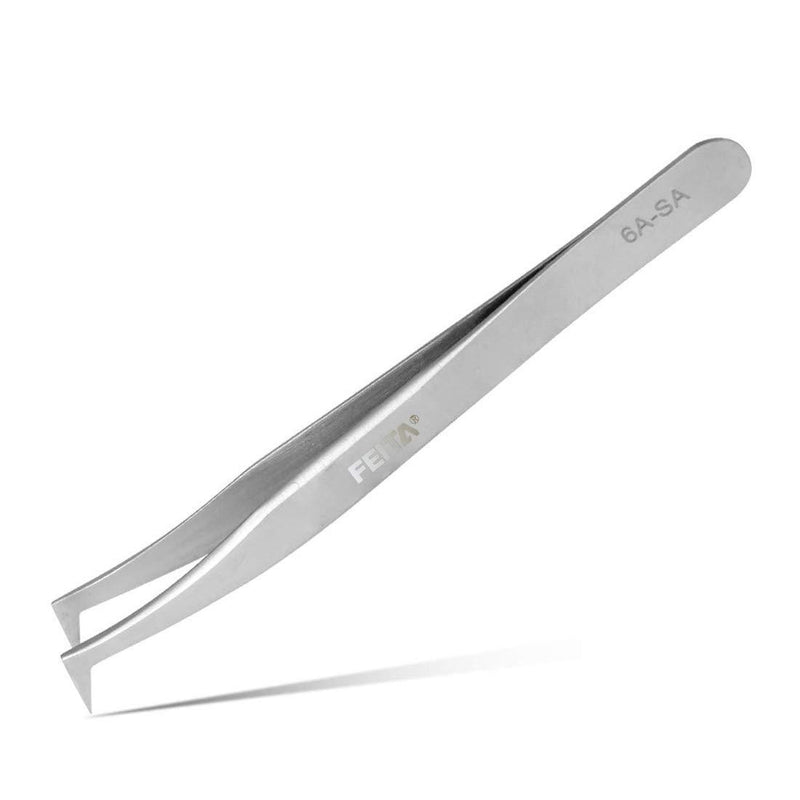 [Australia] - Volume Eyelash Extension Tweezer - FEITA Professional Angled Curved Pointed L-Shaped Precision Tweezers for 3D 4D 6D Lashes Extension - Silver 