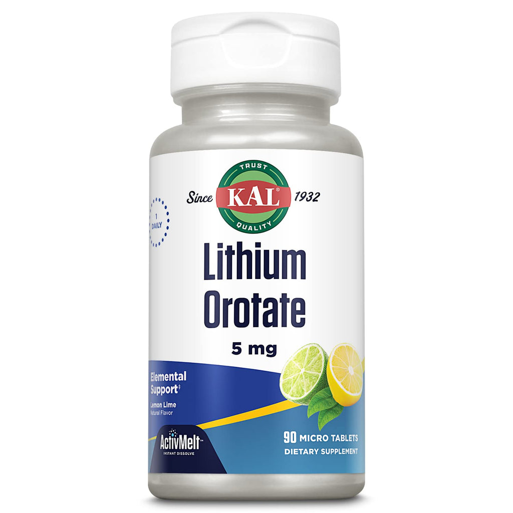 [Australia] - KAL Lithium Orotate ActivMelt 5mg | Low Serving Of Chelated Lithium Orotate For Bioavailability & Balanced Mood Support | Lemon Lime | 90 Lozenges 