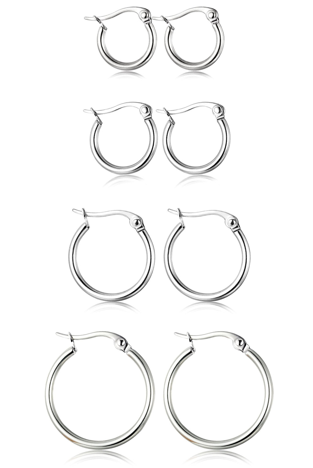 [Australia] - ORAZIO 4 Pairs Stainless Steel Hoop Earrings Set Cute Huggie Earrings for Women,10MM-20MM A: Silver-tone,4 pairs 