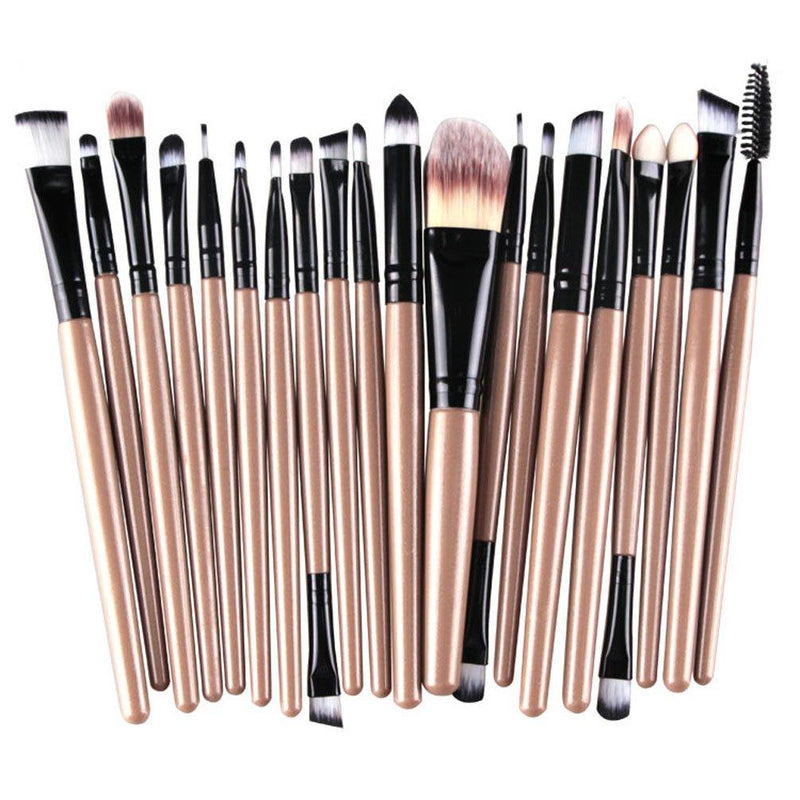 [Australia] - KOLIGHT 20 Pcs Pro Makeup Set Powder Foundation Eyeshadow Eyeliner Lip Cosmetic Brushes (Black+Gold) 