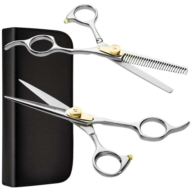 [Australia] - ShearGuru Professional Barber/Salon Scissor Hair Cutting Set - 6.5"-Straight Edge Razor Sharp Scissor + Texturizing Thinning Shears Styling Hair for Women Men, Plus Bonus Faux Leather Case Barber Scissors 