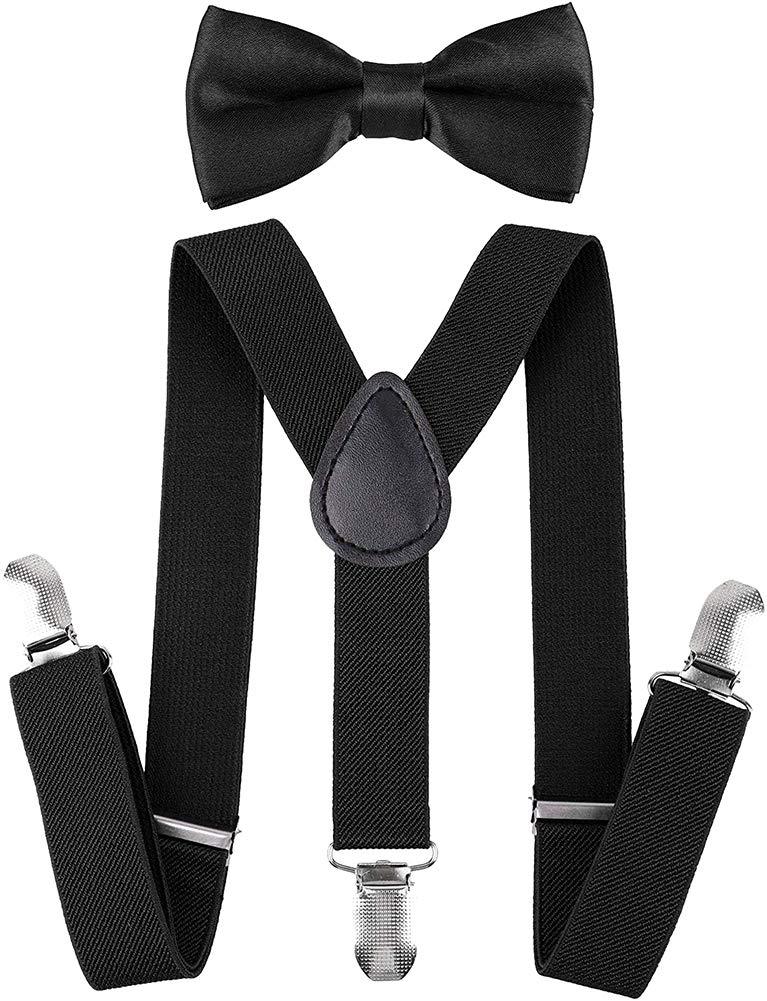 [Australia] - UDRES Unisex Kid Boys Girls Adjustable Bow Tie & Suspender Sets One Size Black 