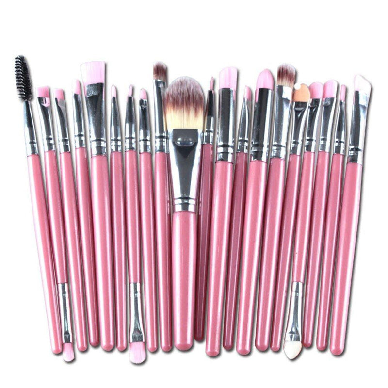 [Australia] - KOLIGHT Pack of 20pcs Cosmetic Eye Shadow Sponge Eyeliner Eyebrow Lip Nose Foundation Powder Makeup Brushes Sets (Silver&Pink) Silver&Pink 