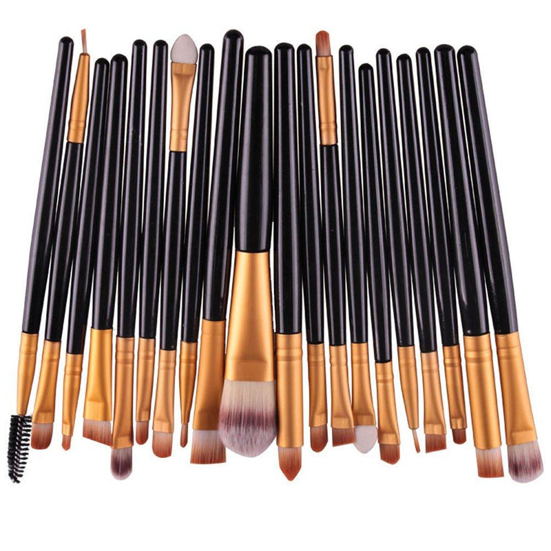 [Australia] - KOLIGHT Pack of 20pcs Cosmetic Eye Shadow Sponge Eyeliner Eyebrow Lip Nose Foundation Powder Makeup Brushes Sets (Black&Gold) Black&Gold 