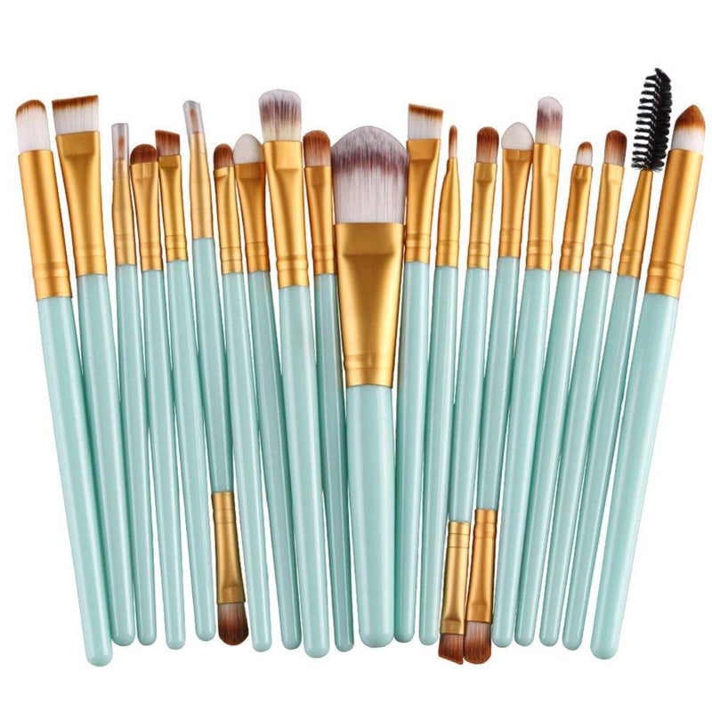 [Australia] - MELADY Pro 20pcs Multi-function Cosmetic Powder Foundation Eye shadow Eyeliner Lip Makeup Brushes Sets (Green-Gold) Green-Gold 