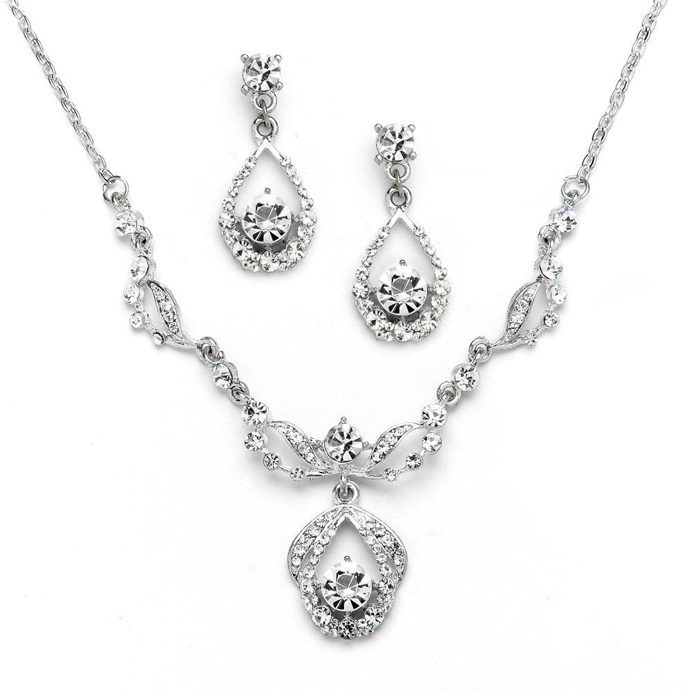 [Australia] - Mariell Silver Vintage Crystal Necklace and Earrings Jewelry Set for Prom, Bridal and Bridesmaids 