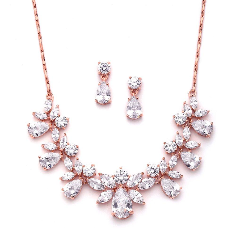 [Australia] - Mariell Rose Gold Multi-Shaped Cubic Zirconia Necklace & Earring Wedding Jewelry Set for Women and Brides 