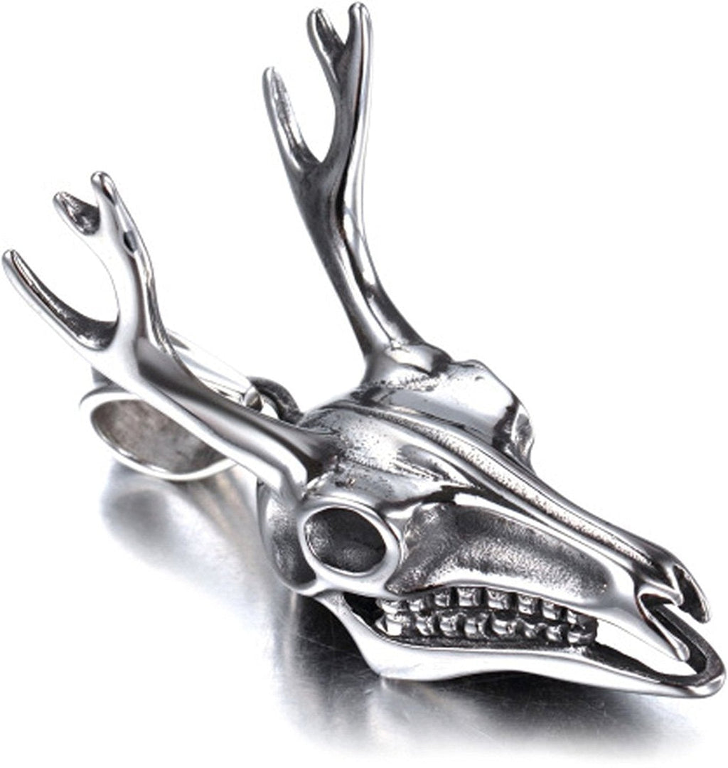 [Australia] - Xusamss Punk Titanium Steel Deer Head Pendant Skull Necklace With 24" Chain White 