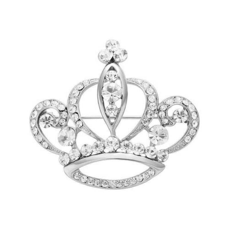 [Australia] - NOUMANDA Women Shiny Rhinestone Crown Brooch Pin silver 