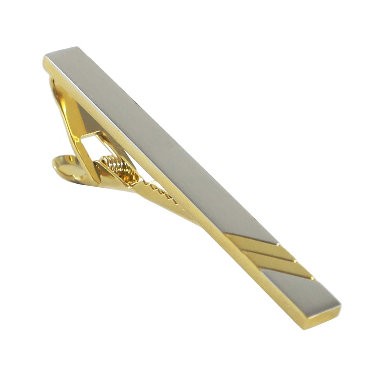 [Australia] - MENDEPOT Two Tone Tie Clip Brushed Silver with Diagonal Gold Stripes Tie Bar with Box 