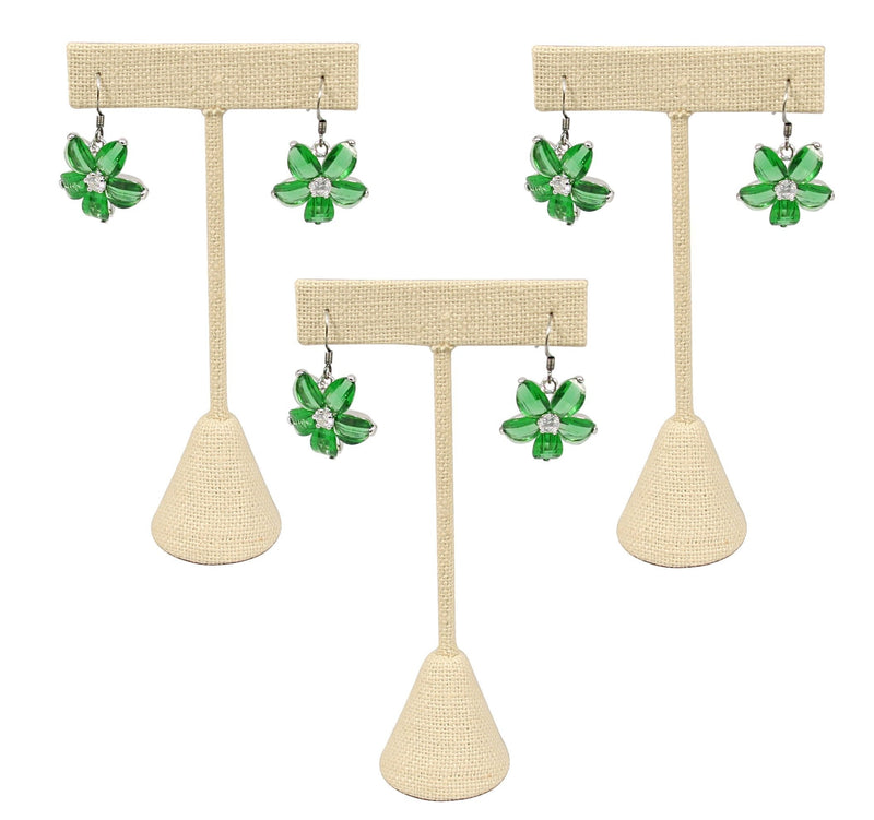 [Australia] - 888 Display USA - 3 Beige Linen Earring T Stand Showcase Displays (5.75" (3 Pack), Linen) 