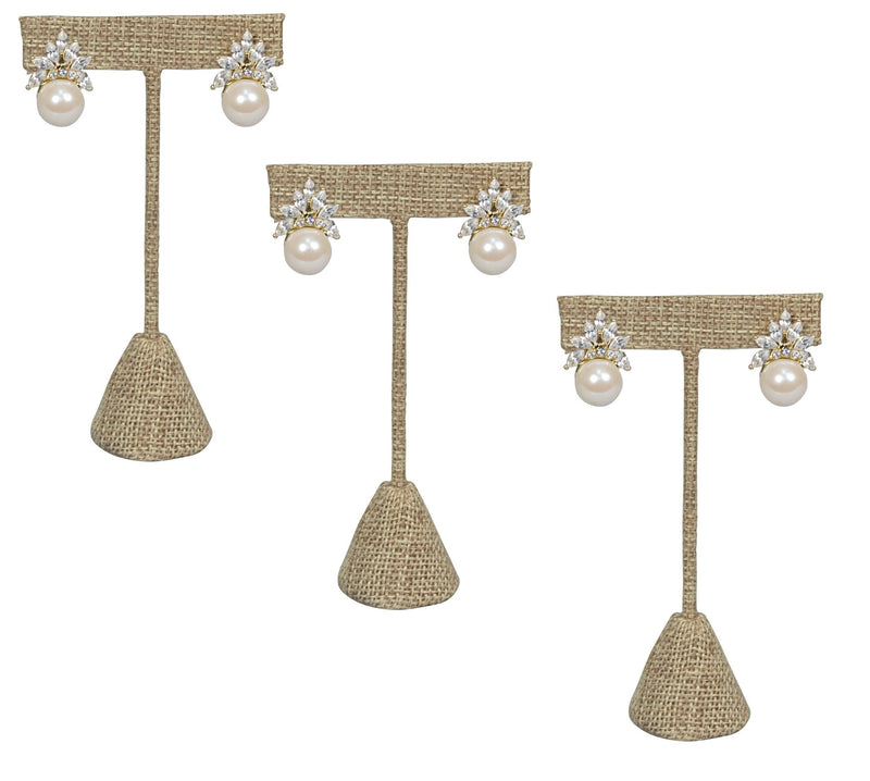 [Australia] - 888 Display USA - 3 Burlap Fabric Earring T Stand Showcase Displays (5.75" (3 Pack), Burlap) 