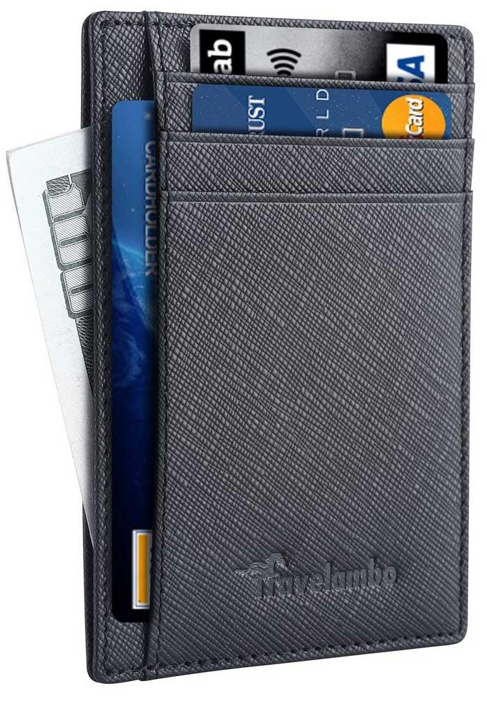 [Australia] - Travelambo Front Pocket Minimalist Leather Slim Wallet RFID Blocking Medium Size-Crazy Horse Black Cros 