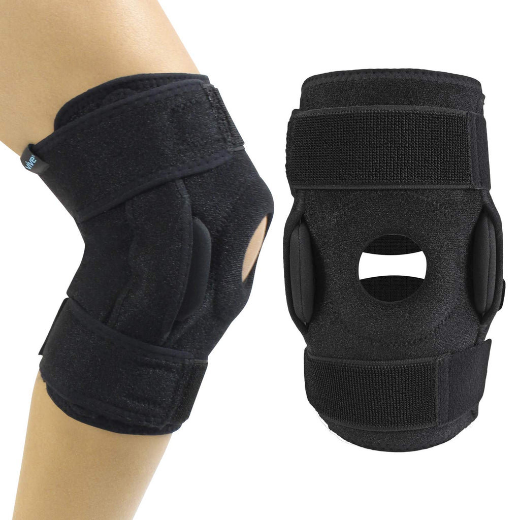 [Australia] - Vive Hinged Knee Brace - Open Patella Support Wrap for Women, Men - Compression for ACL, MCL, Torn Meniscus Ligament and Tendonitis - for Running, Athletic Tear and Arthritis Joint - Adjustable Strap Single Black 