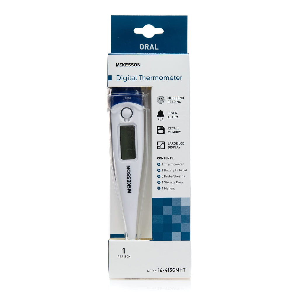 [Australia] - McKesson Digital Oral Thermometer with LCD Display - 30-Second Reading, Fever Alarm, Recall Memory - Includes Probe Sheaths, Storage Case, Manual, Battery, 1 Count (1 ct) 