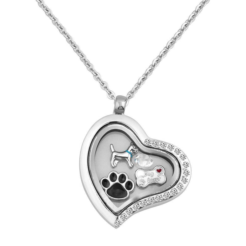 [Australia] - Q&Locket Heart Shaped Dogs Lovers Pawprint Floating Charms Living Memory Locket Necklace 