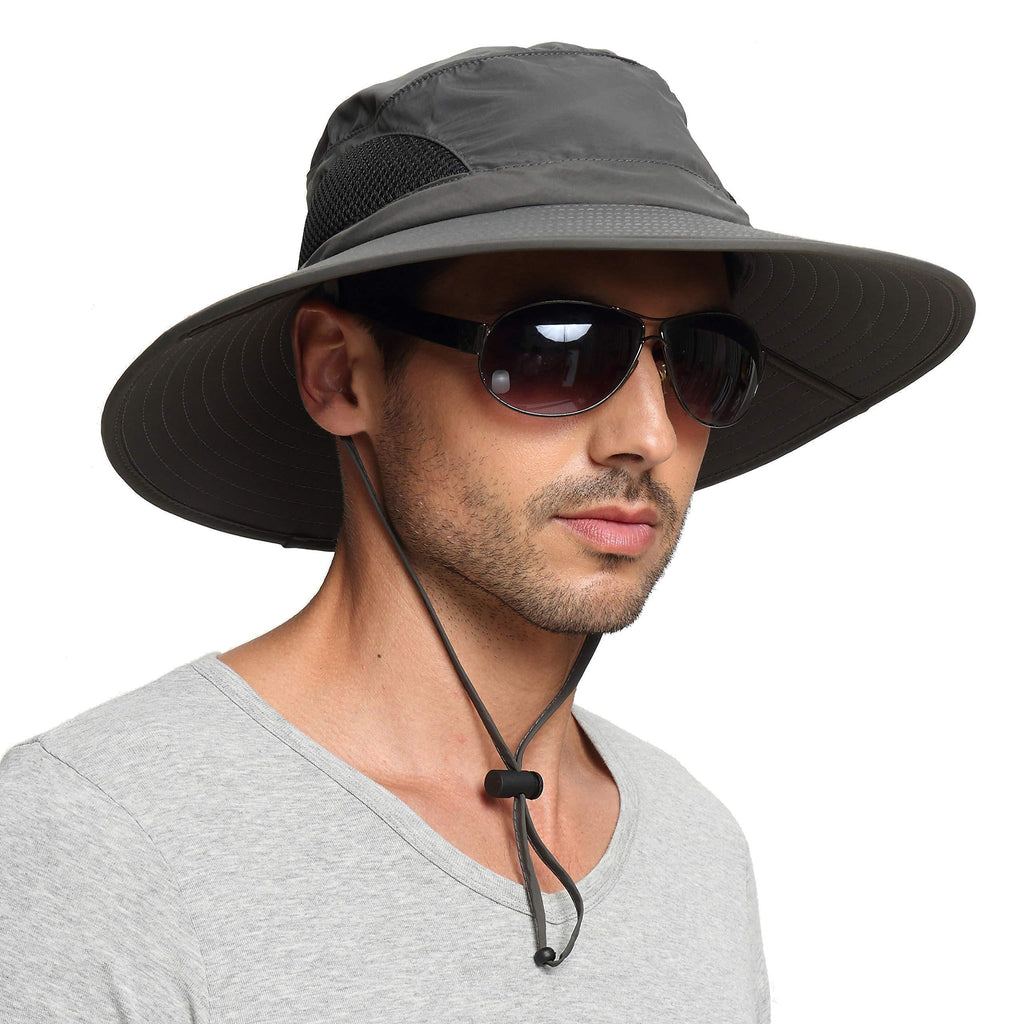 [Australia] - EINSKEY Sun Hat for Men/Women, Sun Protection Wide Brim Bucket Hat Waterproof Breathable Packable Boonie Hat for Fishing Dark Gray 