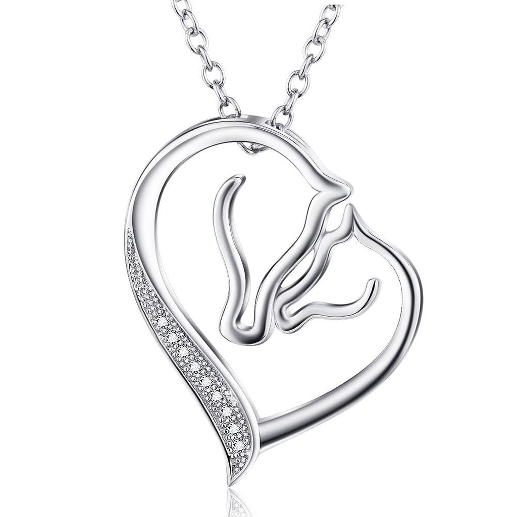 [Australia] - Sterling Silver Necklace Mother and Child Love Heart Horse Pendant Necklace 18" 