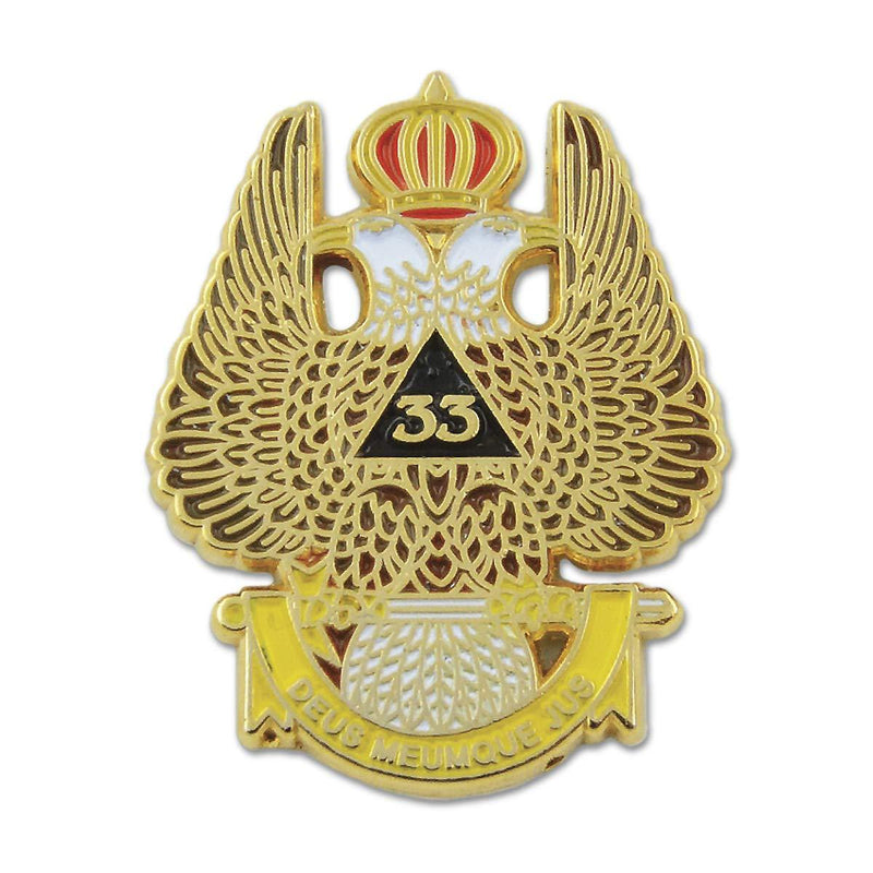 [Australia] - 33rd Degree Double Headed Eagle Scottish Rite Masonic Lapel Pin - [Gold & White][1 1/4'' Tall] 