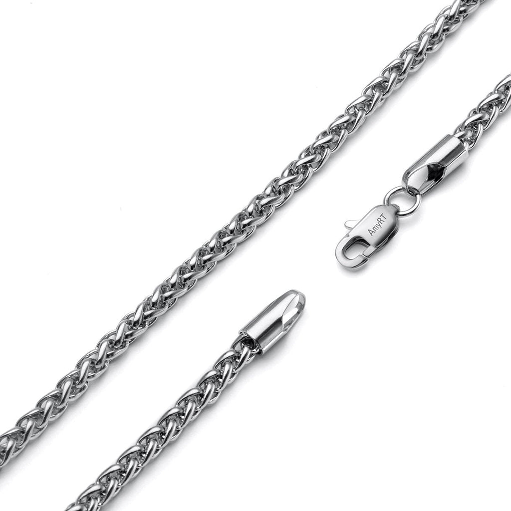 [Australia] - AmyRT Jewelry 3mm Titanium Stainless Steel Womens & Mens Silver Wheat Chain Necklace 16 to 30 Inches 30.0 Inches 