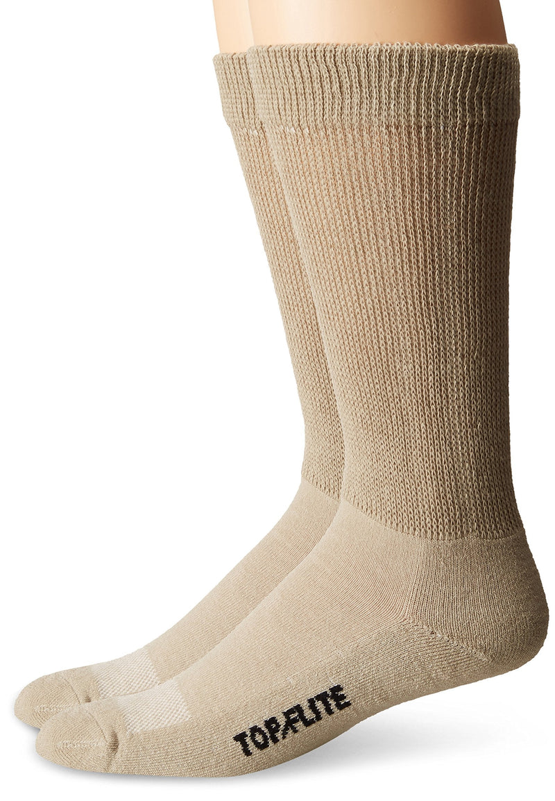 [Australia] - Top Flite Men's Diabetic Non-Binding Cushion Ultra Dri Mid Calf Socks 2 Pair Pack Large Khaki 