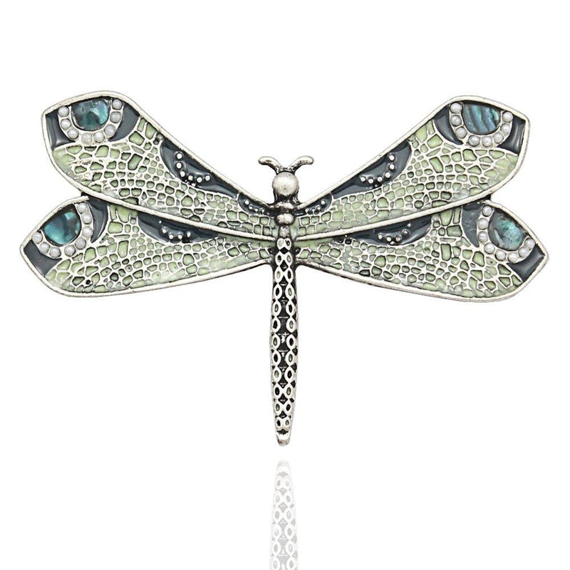 [Australia] - Q&Q Fashion Retro Art Nouveau Victorian Dragonfly Simulated - Pearl Wing French Lapel Brooch Pin Badge Vintage Silver-tone 