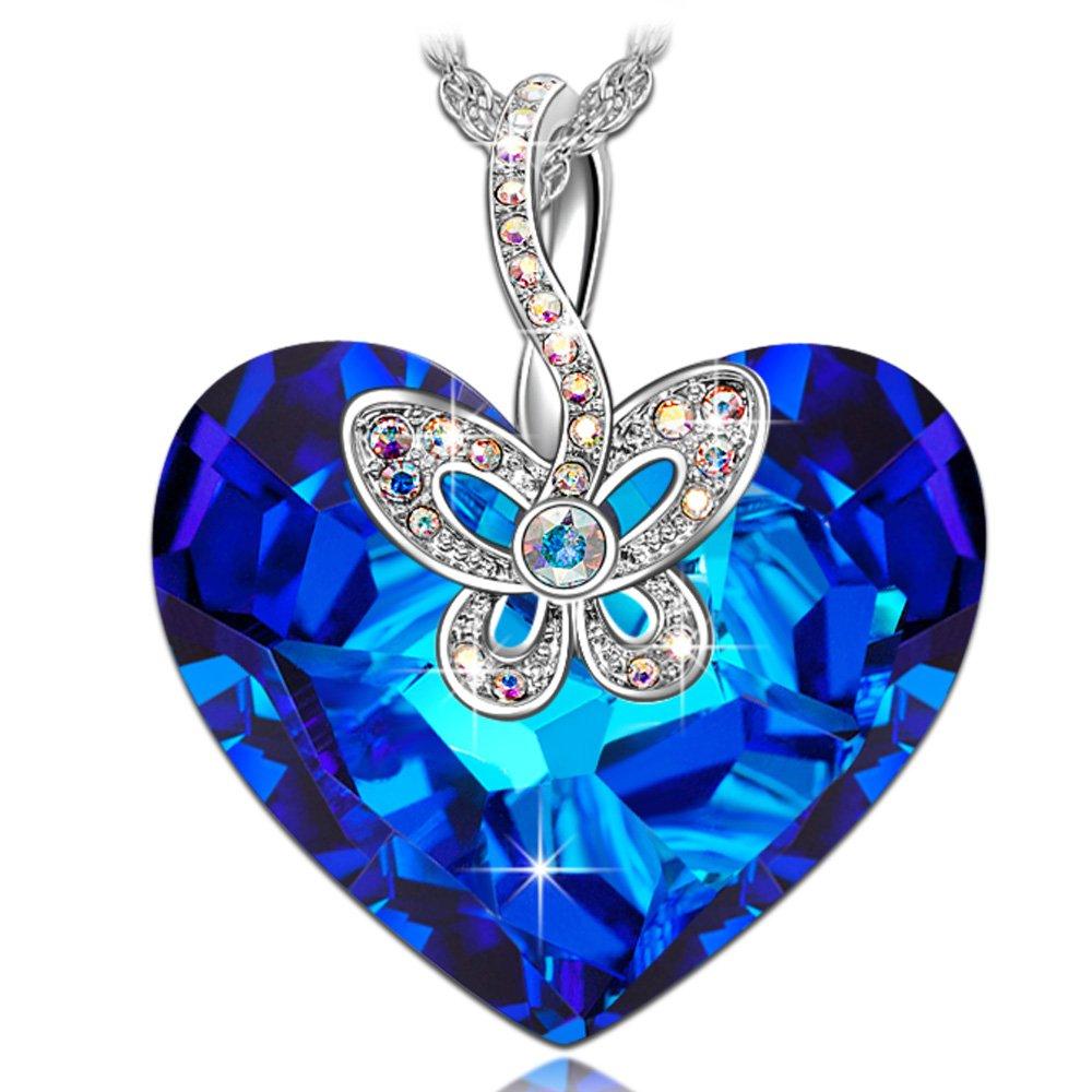 [Australia] - J.NINA ✦Butterfly Love✦ Christmas Jewelry Gifts for Women Blue Heart Butterfly Jewelry Gifts for Her Hypoallergenic Romantic Gift for Her Girlfriend Butterfly Necklace Gifts For Her 