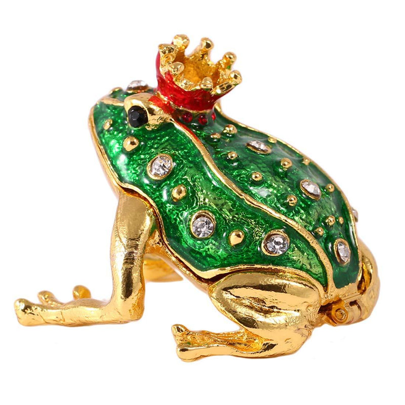 [Australia] - Crystal Jeweled Crown Frog Trinket Box Hinged Collectible Frog Figurine Decor Ring Holder Hand-Painted Decorative Jewelry Holder Box 