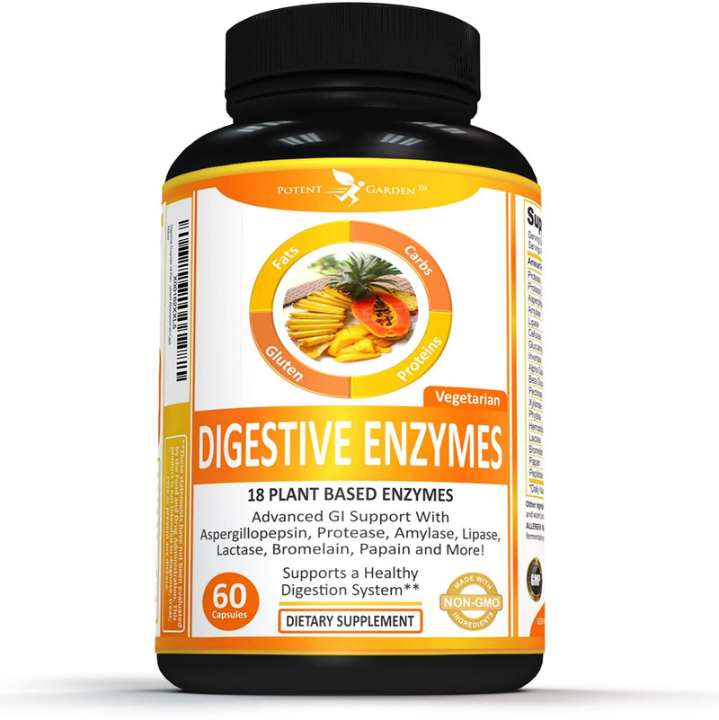 [Australia] - Digestive Enzymes 18 Plant Based Enzyme Supplements - amylase lipase bromelain Supplement, Protease, lactase Enzyme & Other Enzymes Supporting Healthy Digestion & Nutrient Absorption 60 Caps 
