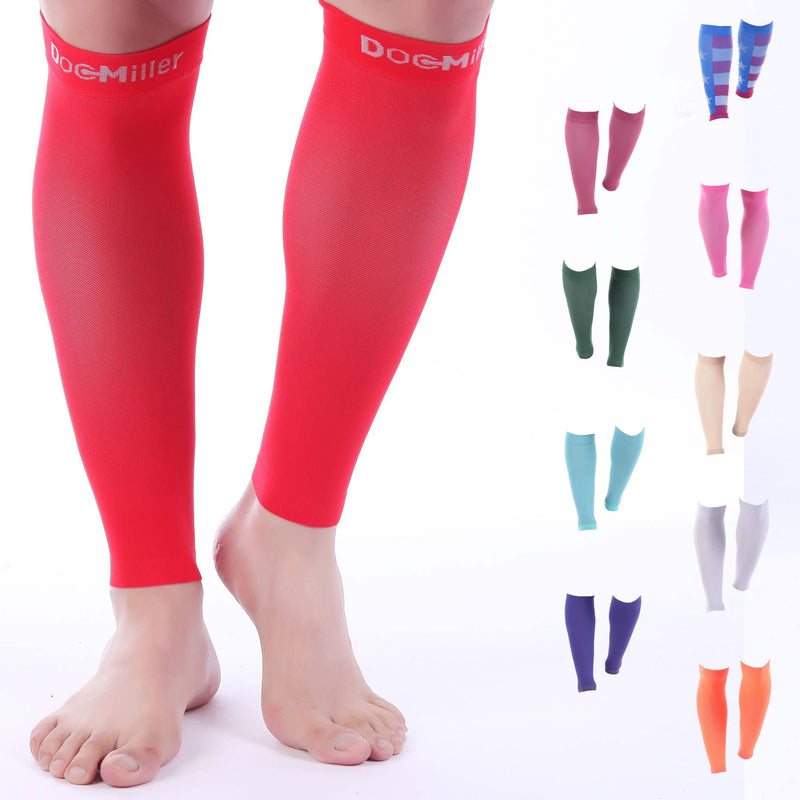 [Australia] - Doc Miller Calf Compression Sleeve Men and Women - 20-30mmHg Shin Splint Compression Sleeve Recover Varicose Veins, Torn Calf and Pain Relief - 1 Pair Calf Sleeves Red Color - Large Size 