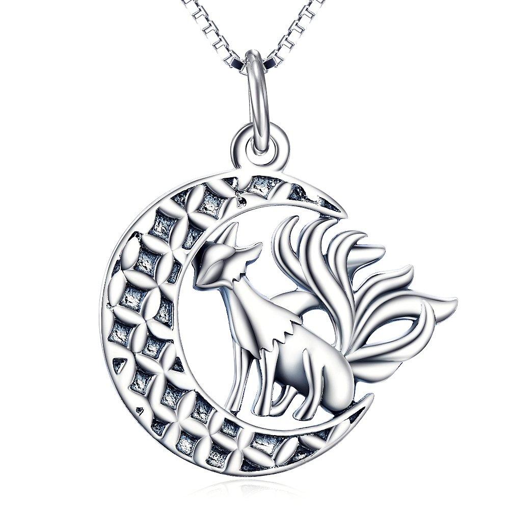 [Australia] - Fox Pendant Necklace, Sterling Silver Nine Tail Fox Moon Necklace Jewelry Gifts for Women,Girls, Unisex 18" Oxidized fox necklace 