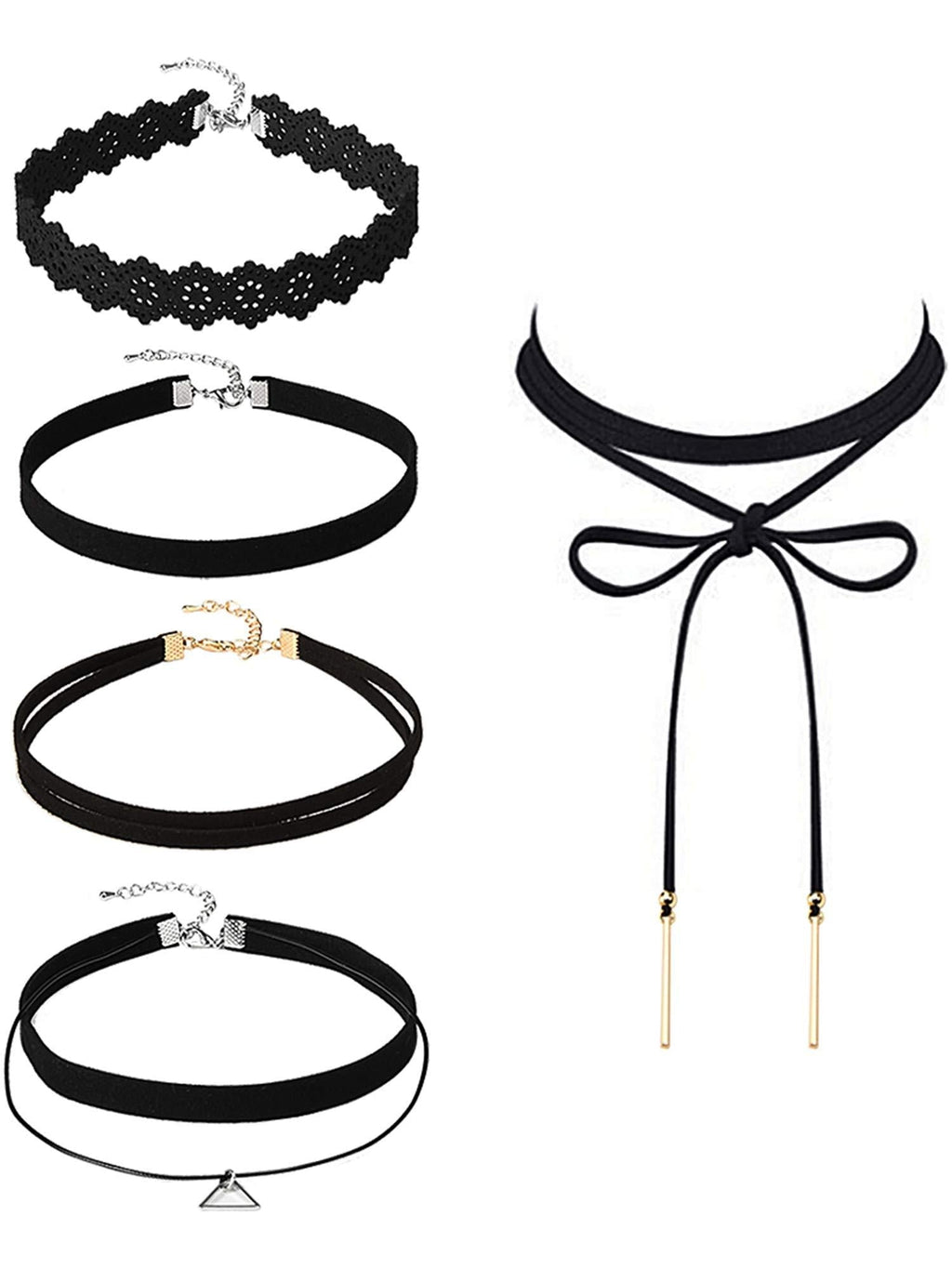 [Australia] - Mudder 5 Pieces Black Velvet Choker Necklaces Stretch Tattoo Choker Elastic Tassel Necklaces 