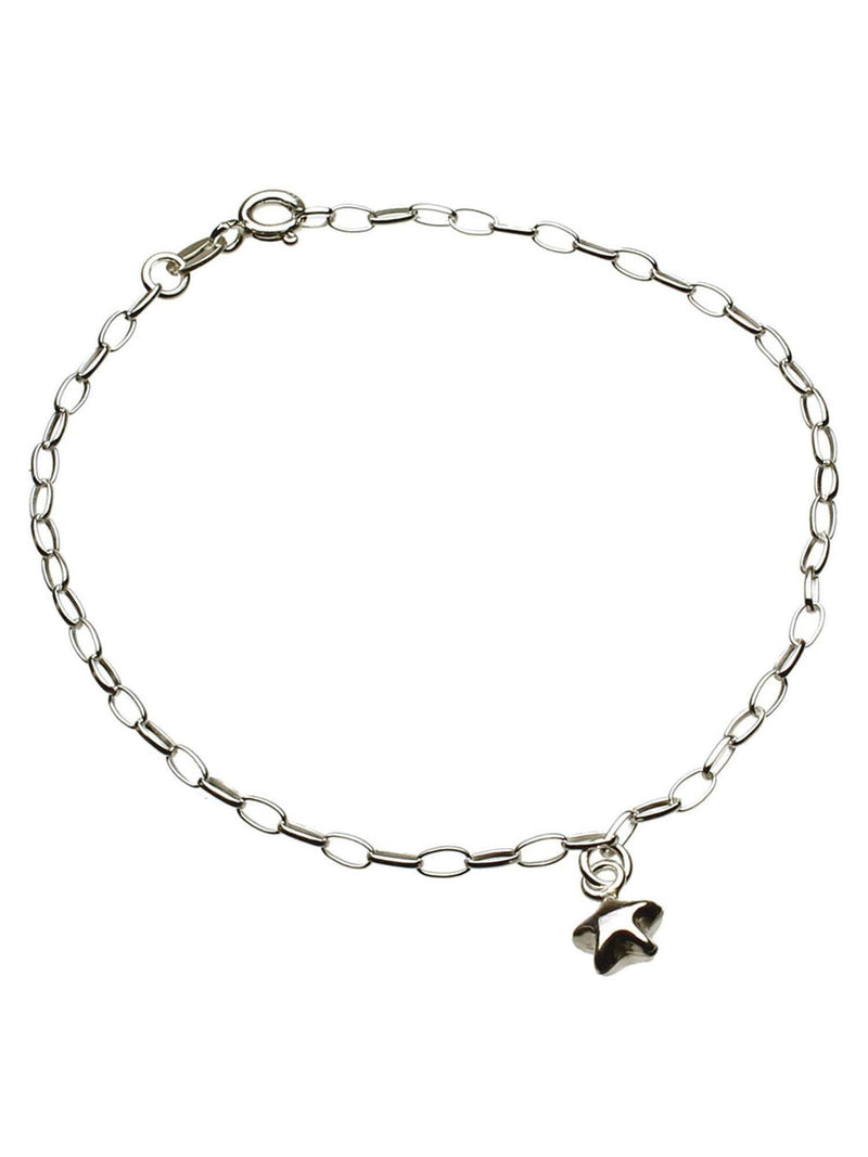 [Australia] - Sterling Silver Star Charm Bracelet Anklet Italy Adjustable 11" 
