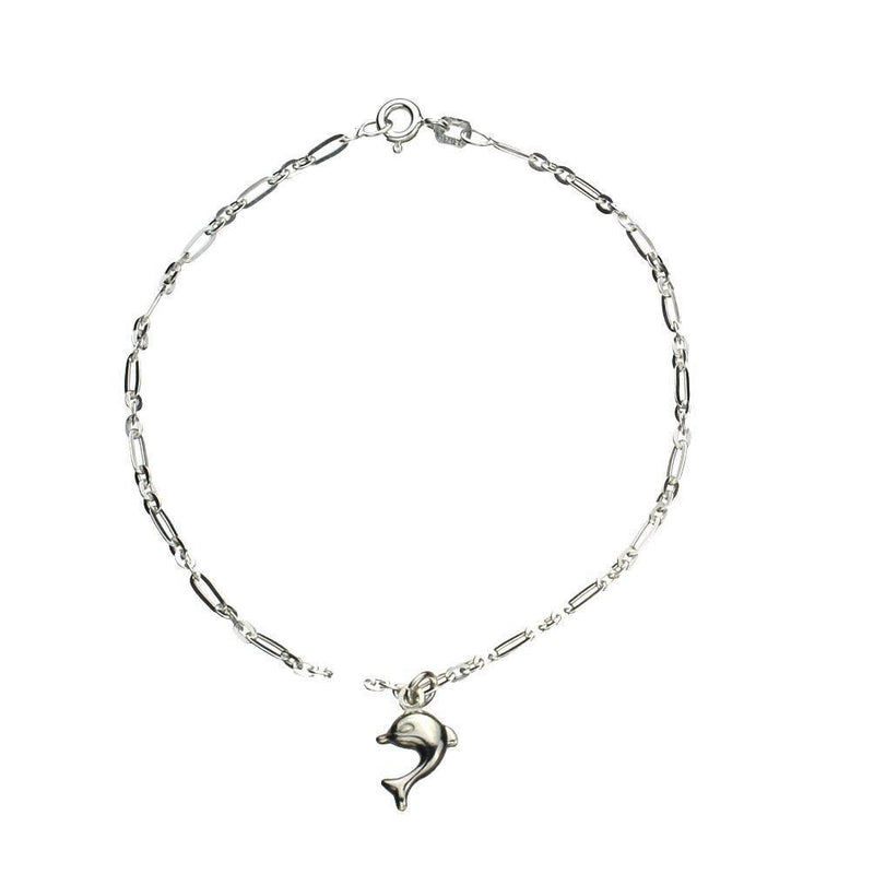 [Australia] - Sterling Silver Dolphin Charm Bracelet Anklet Italy 11.0 Inches 