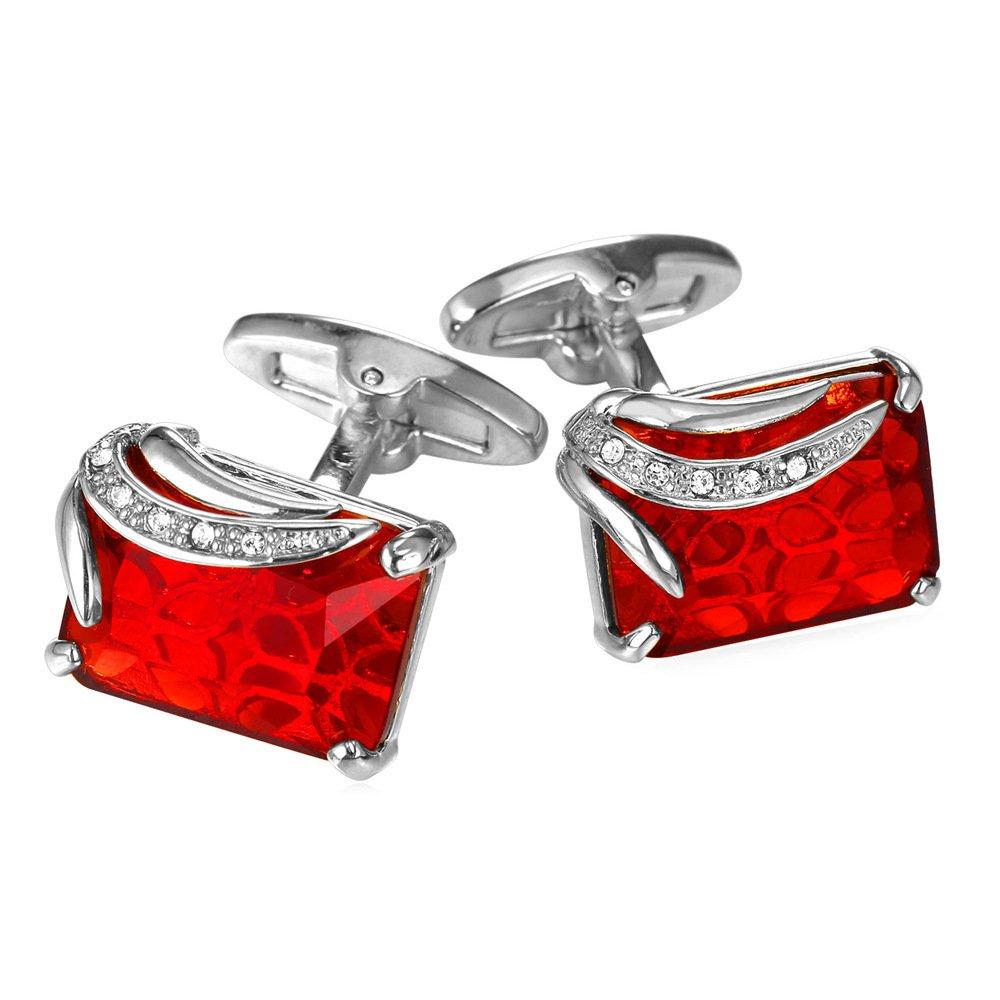 [Australia] - U7 Men Cufflinks for Wedding Christmas Business Platinum or 18K Gold Plated Crystal Fancy Stone Cuff Links, Custom Photo Cufflinks,Gift Packed Ruby & Platinum 