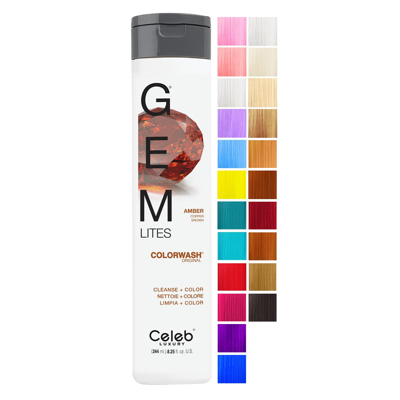 [Australia] - Celeb Luxury Intense Color Depositing Colorwash Shampoo + BondFix Rebuilder, Vegan, Sustainably Sourced Plant-Based, Semi-Permanent, Viral and Gem Lites and Duo Bundle Sets Gem Lites Amber Colorwash 