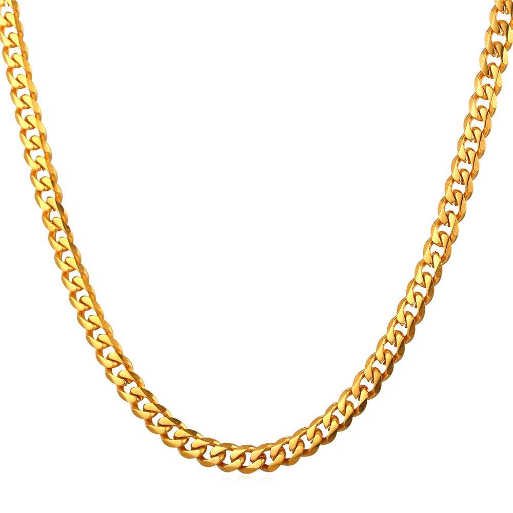 [Australia] - U7 Miami Cuban Chain in Stainless Black Gold Color|Flat Link Necklace NK Cuban Chains for Men and Women,Width 3-12mm,Length 14 Inch-30 Inch.Gift Packed A.18k gold(3mm) 18.0 Inches 