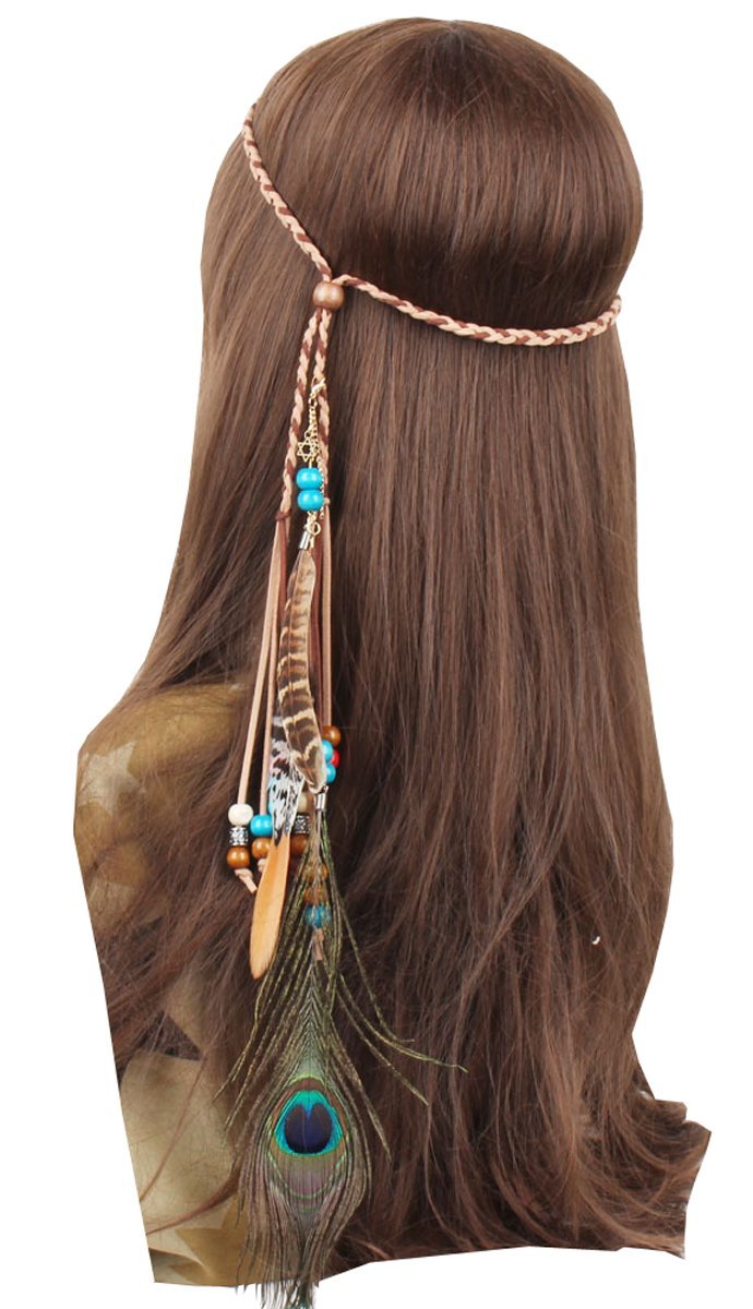 [Australia] - Sheliky Fascinator Headband Feather Tribal Tassels Hairband Headdress for Women Girls Green 