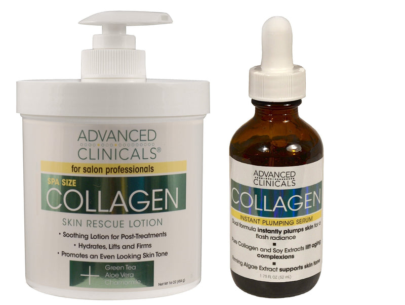 [Australia] - Advanced Clinicals 2 Piece Anti-aging Skin Care set with collagen. 16oz Spa Size Collagen Lotion And 1.75oz Collagen Instant Plumping Serum To Hydrate, Moisturize, Firm, Dry, Cracked Skin. 