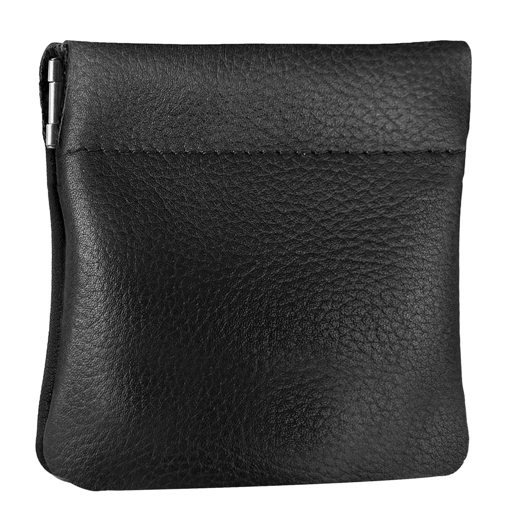 [Australia] - Nabob Leather Genuine Leather Squeeze Coin Purse, Pouch Made IN U.S.A. Change Holder For Men/Woman Size 3.5 X 3.5 Black 