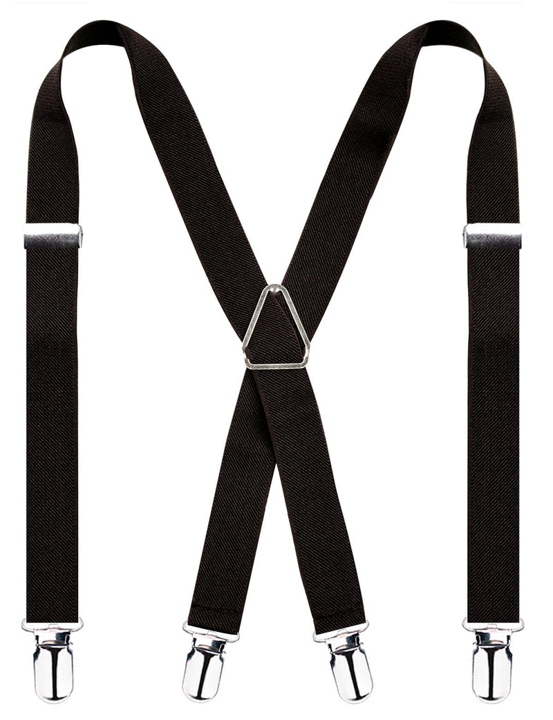 [Australia] - Alizeal Solid Skinny Suspenders X Shape for Men with 4 Clips Black 