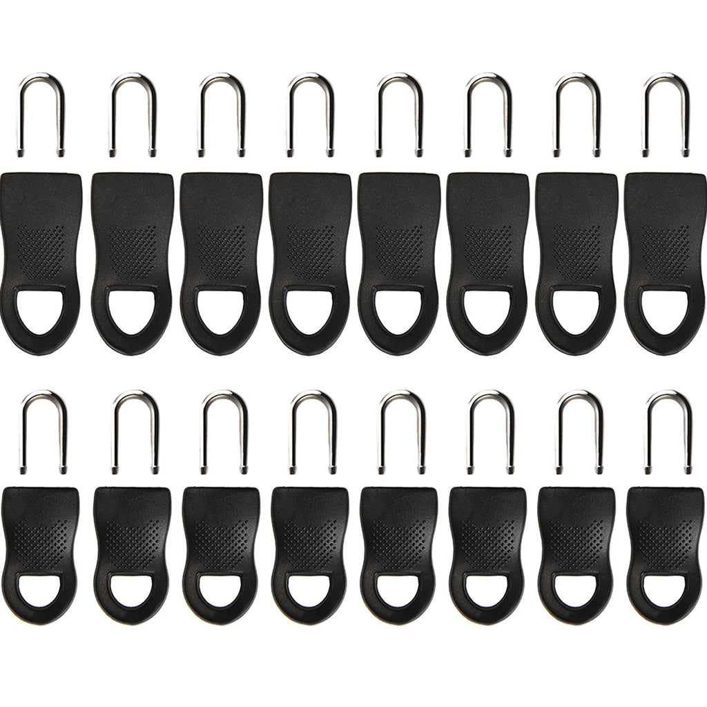 [Australia] - 16 Pieces Replacement Zipper Tags Zip Fixer for Clothes or Bags, Black 