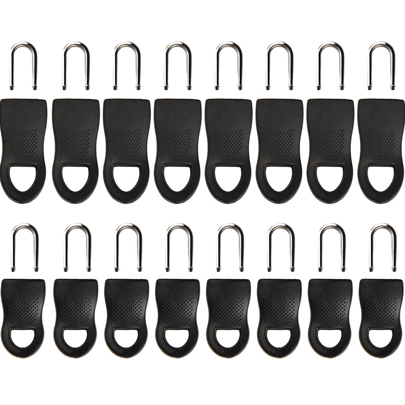 [Australia] - 16 Pieces Replacement Zipper Tags Zip Fixer for Clothes or Bags, Black 