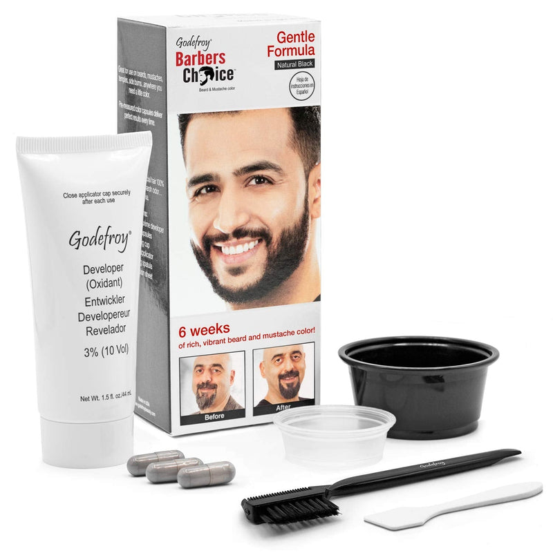 [Australia] - Godefroy Barbers Choice 3 Application Beard and Mustache Dye For Men, 6 weeks of Cover For Gray Facial Hair, Natural Black 