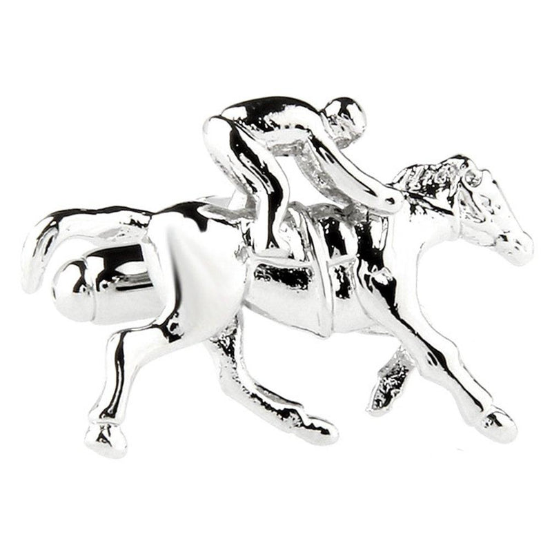 [Australia] - Sports Racing Riding Horse Races Plain Glossy White Metal Plated Steel Cufflinks 