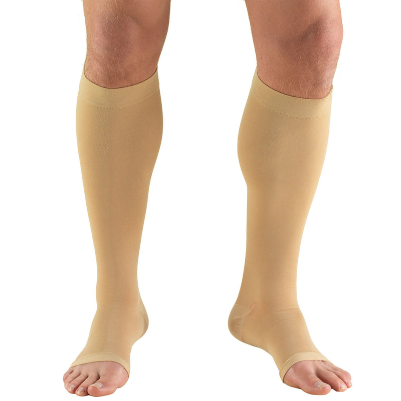 [Australia] - Truform 15-20 mmHg Compression Stockings for Men and Women, Knee High Length, Open Toe, Beige, Large Large (1 Pair) 