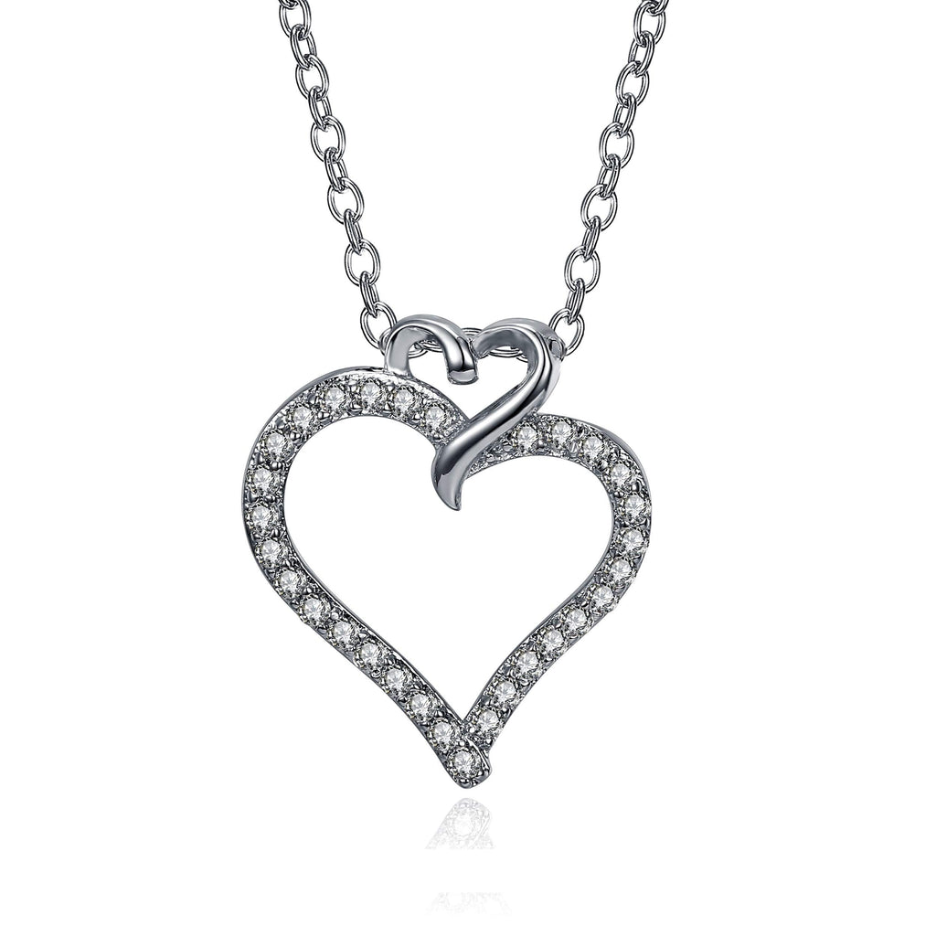 [Australia] - LUX AND GLAM Lovely Cubic Zirconia Heart Pendant Necklace Collection On Highly Polished 18" Anchor Chain Secures with Spring Ring Clasp Double Heart 