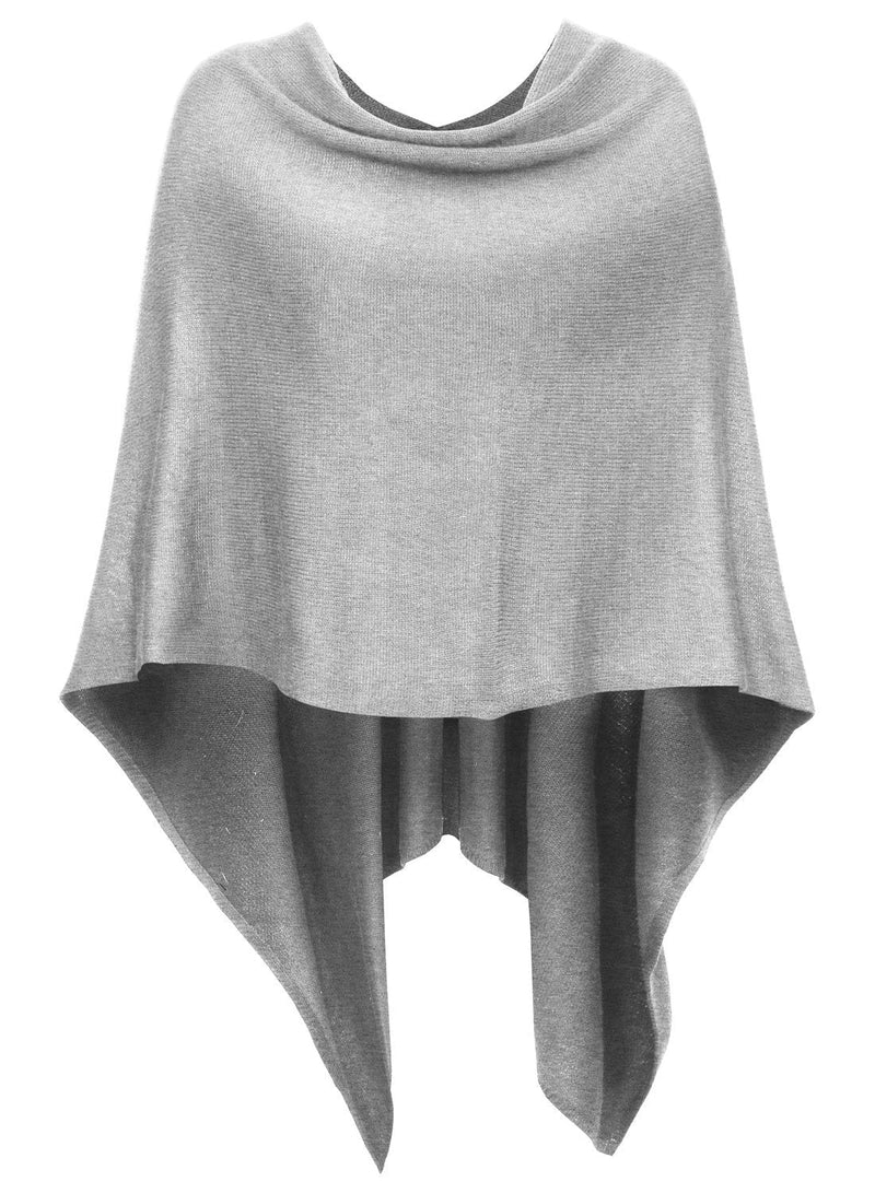 [Australia] - DJT Womens Solid Knit Short Asymmetric Wrap Poncho Topper One Size Light Grey 